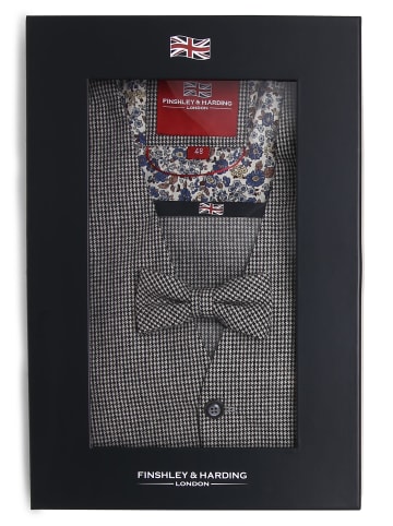 Finshley & Harding London Weste mit Fliege und Einstecktuch in schwarz braun - 0001