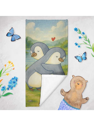 Mr. & Mrs. Panda Strandhandtuch Pinguine Kuscheln Design ohne Sp... in Weiß