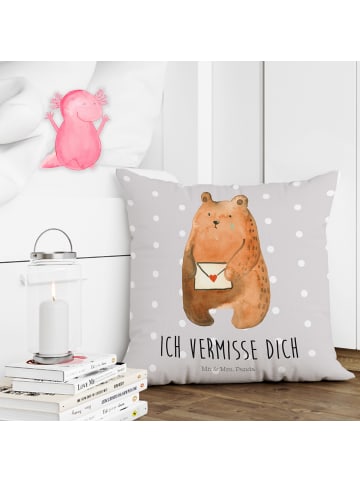 Mr. & Mrs. Panda kissen bedruckt Bär Vermissen mit Spruch in Grau Pastell