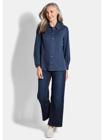 GOLDNER Kurzgröße:  Stilvolle Denim-Bluse mit Druckknöpfen in blau