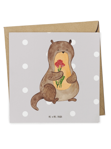Mr. & Mrs. Panda Deluxe Karte Otter Blumenstrauß ohne Spruch in Grau Pastell