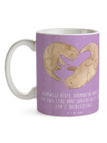 Mr. & Mrs. Panda Tasse 2. Hochzeitstag Baumwollhochzeit mit Spruch in Lavendeltraum