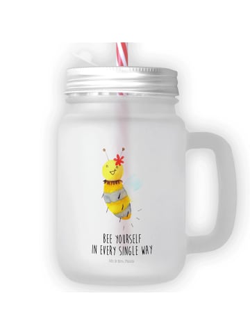 Mr. & Mrs. Panda Trinkglas Mason Jar Biene Blume mit Spruch in Transparent