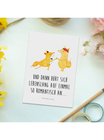 Mr. & Mrs. Panda Ansichtskarte Füchse Hochzeit mit Spruch in Weiß