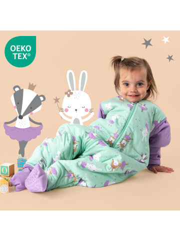Schlummersack Schlafsack mit Füßen und umklappbaren Bündchen, 3.5 TOG in Mint-Lila