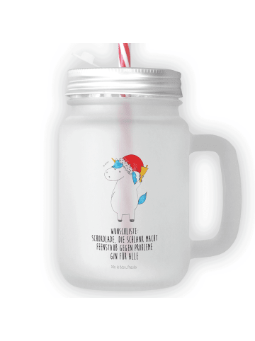 Mr. & Mrs. Panda Limonadenglas Einhorn Weihnachtsmann mit Spruch in Transparent