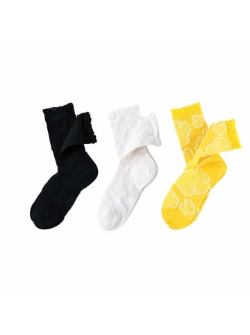 MUNADUNA 3er-Pack Lochmuster Blumen Mittellange Socken-Farb-Mix