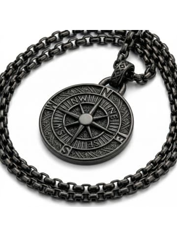 Steel_Art Halskette mit Kompass Raoul schwarz farben in schwarz