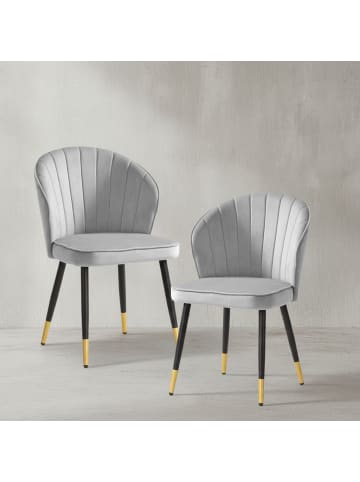 KADIMA DESIGN Esszimmerstuhl 2er Set Samt Küchenstuhl mit Metallbeinen, in Grau