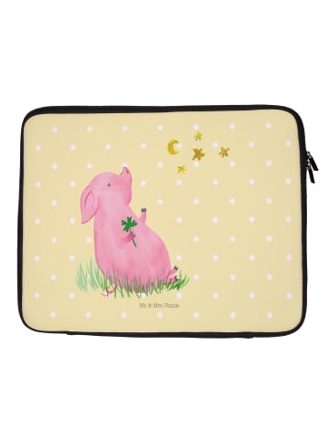 Mr. & Mrs. Panda Laptop Tasche Schwein Glück ohne Spruch in Gelb Pastell