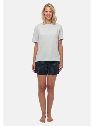 Schiesser Schlafanzug Cotton in Blau gepunktet / Grau
