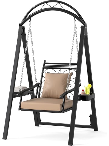 COSTWAY Gartenschaukel mit Gestell mit abnehmbaren Kissen in Schwarz