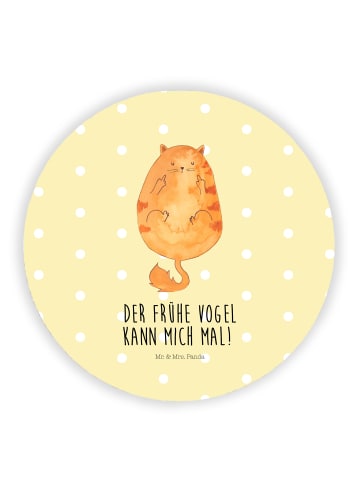 Mr. & Mrs. Panda Rund Magnet Katze Frühaufsteher mit Spruch in Gelb Pastell