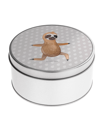 Mr. & Mrs. Panda Blechdose rund Faultier Yoga ohne Spruch in Grau Pastell