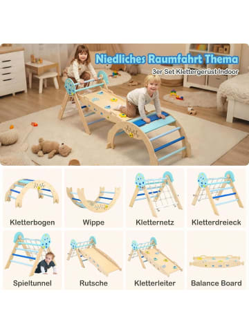 COSTWAY Klettergerüst Indoor 3er Set ab 1 Jahr in Blau