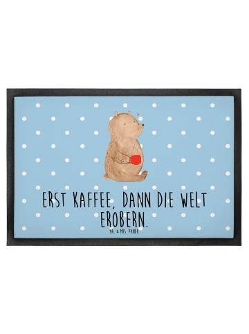 Mr. & Mrs. Panda Schmutzmatte Bär Kaffee mit Spruch in Blau Pastell