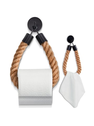 HENNEZ HENNEZ Toilettenpapierhalter ohne Bohren - Naturjute-Seil - stylish, mattschwarz