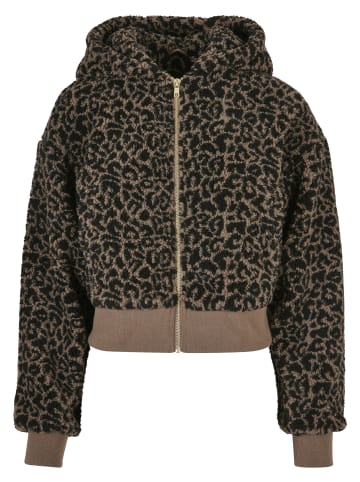 Urban Classics Urban Classics Damen Ladies Short Oversized AOP Sherpa Jacket in darktaupeleo