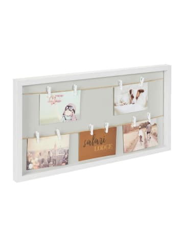 relaxdays Bilderrahmen mit Wäscheleine in Weiß/ Grau - (B)62 x (H)32 x (T)3 cm