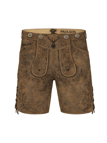 PAULGOS Lederhose Kurz Echtleder HK5 ANTIK in Whiskybraun