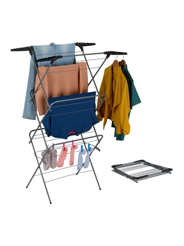 relaxdays Wäscheständer Turmtrockner in Grau/ Schwarz - (H)138 x (B)63,5 x (T)50 cm