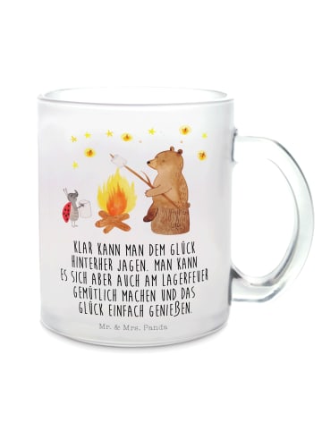 Mr. & Mrs. Panda Glas Tasse Bär & Marienkäfer Lagerfeuer mit Spruch in Transparent