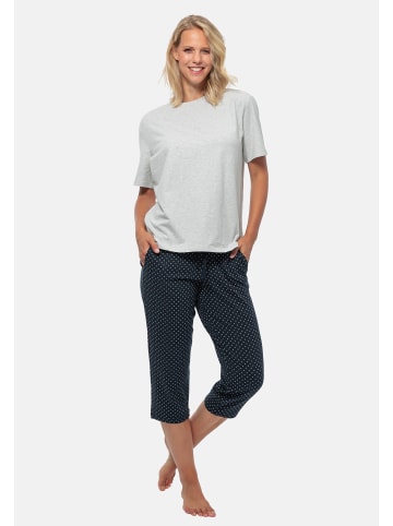 Schiesser Schlafanzug Cotton in Blau gepunktet / Grau