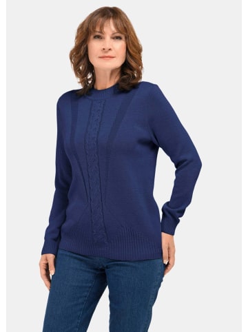 GOLDNER Strickpullover Stehkragenpullover im Zopfstrick in dunkelblau