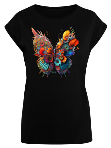 F4NT4STIC Extended Shoulder T-Shirt Schmetterling Blumen in schwarz