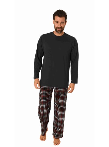 NORMANN Schlafanzug Pyjama langarm Flanell Hose Oberteil in dunkelgrau