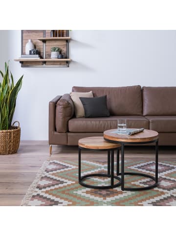 home24 home24 Couchtisch (2er Set) - Akazie - Massivholz Akazie & Metall - 50.0 x 45.0 x 50.0 cm in Akazie
