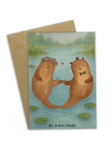 Mr. & Mrs. Panda Glückwunschkarte Hochzeit Otter Design ohne Spruch in Weiß