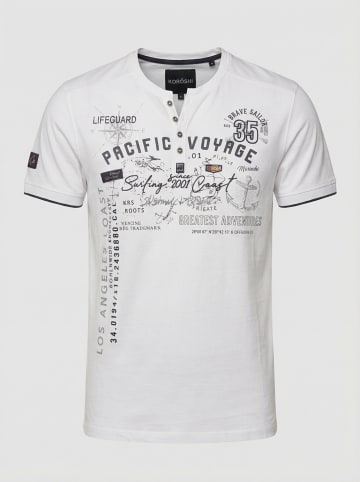 KOROSHI Henley cotton print-emb nautik in weiß