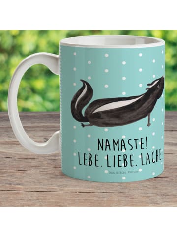 Mr. & Mrs. Panda Plastikbecher Stinktier Yoga mit Spruch in Türkis Pastell