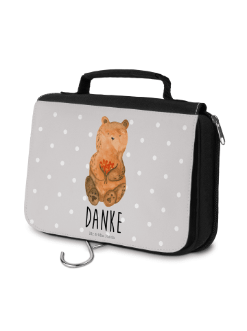 Mr. & Mrs. Panda Kulturtasche Bär Dankbar mit Spruch in Grau Pastell