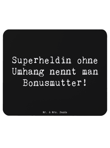Mr. & Mrs. Panda Mauspad Bonusmutter Superheld mit Spruch in Schwarz