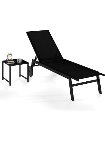 COSTWAY Sonnenliege mit Rollen und Beistelltisch in Schwarz