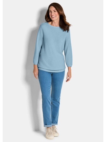 GOLDNER Strickpullover Eleganter Baumwollpullover, Halbarm in hellblau