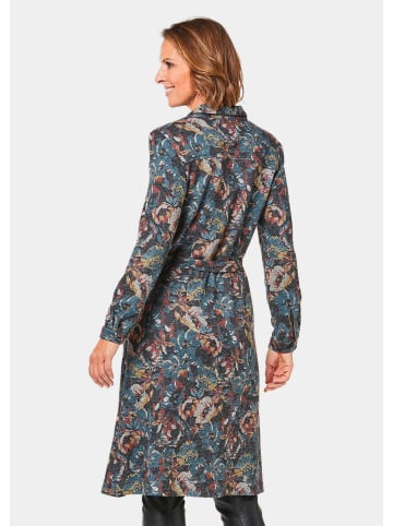 GOLDNER Bluse Hemdblusenkleid mit Bindegürtel in petrol / dunkelrot / gemustert