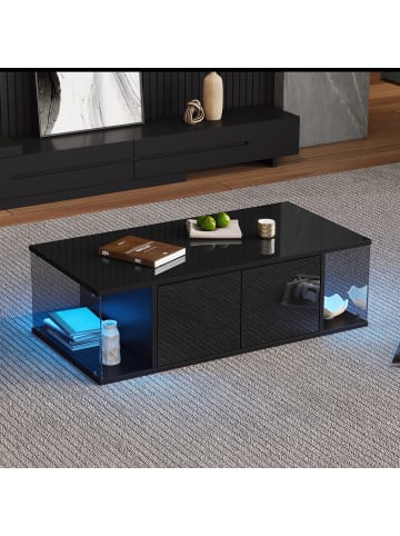 ABRIHOME Couchtisch mit LED und Hartglas, 100*50*30cm