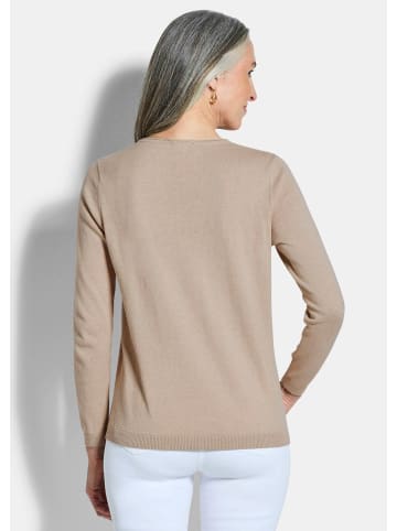 GOLDNER Kurzgröße:  Strickpullover Baumwollpullover mit V-Ausschnitt in beige