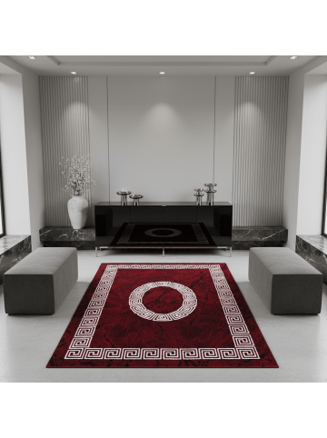 KADIMA DESIGN Teppich Kurzflor Mäander-Muster Polypropylen Wohnzimmer in Rot