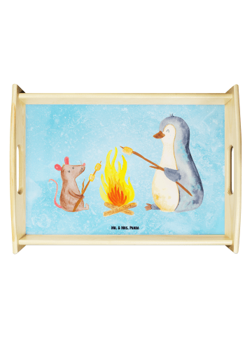 Mr. & Mrs. Panda Holztablett Pinguin Lagerfeuer ohne Spruch in Eisblau