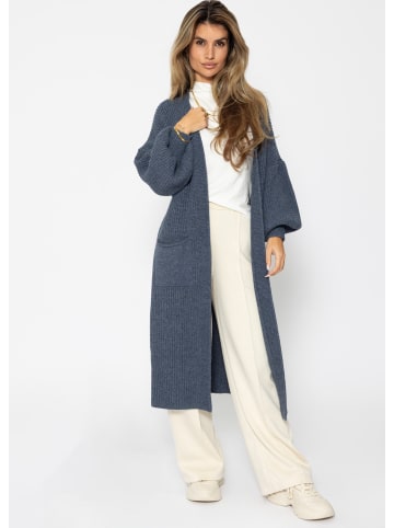 SASSYCLASSY Lang Cardigan mit Taschen in Jeansblau