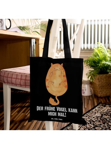 Mr. & Mrs. Panda Beuteltasche Katze Frühaufsteher mit Spruch in Schwarz