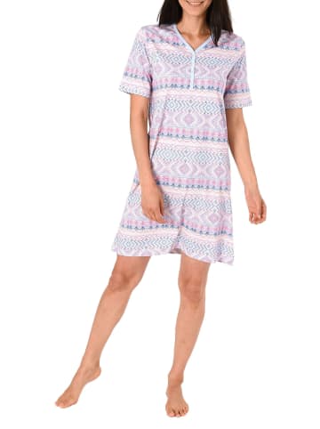 NORMANN Nachthemd kurzarm Ethnolook - 45115 in hellblau