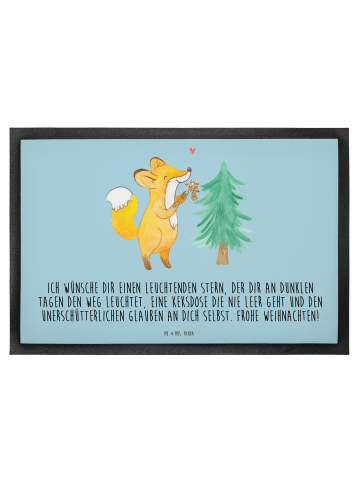 Mr. & Mrs. Panda Gummi-Fußmatte Fuchs Weihnachtsbaum mit Spruch in Eisblau