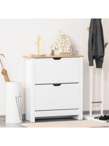 HOMCOM Schuhschrank in Weiß & Naturholz 72L x 26B x 80H cm