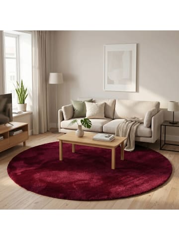 Hochflor-Teppich Livorno Rund in bordeaux