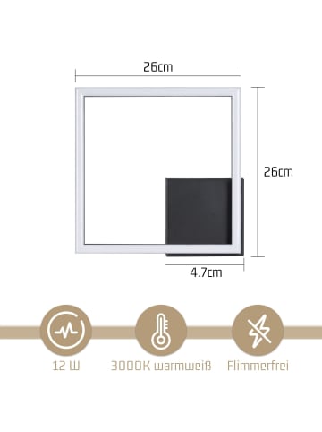 ZMH Deckenleuchte LED - 12W Deckenlampe Schwarz 3000K Modern Quadratisch